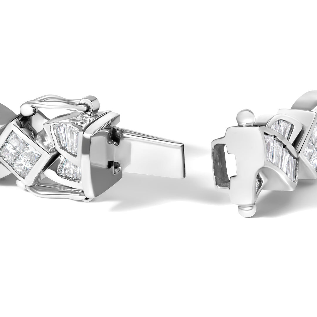 14K White Gold 8 1/5 Cttw Diamond Geometric Twisted Link Bracelet