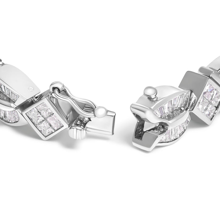 14K White Gold 8 5/8ct Cttw Princess and Baguette Diamond Geometric Twist Link Bracelet (G-H Color, VS1-VS2 Clarity) - 7"