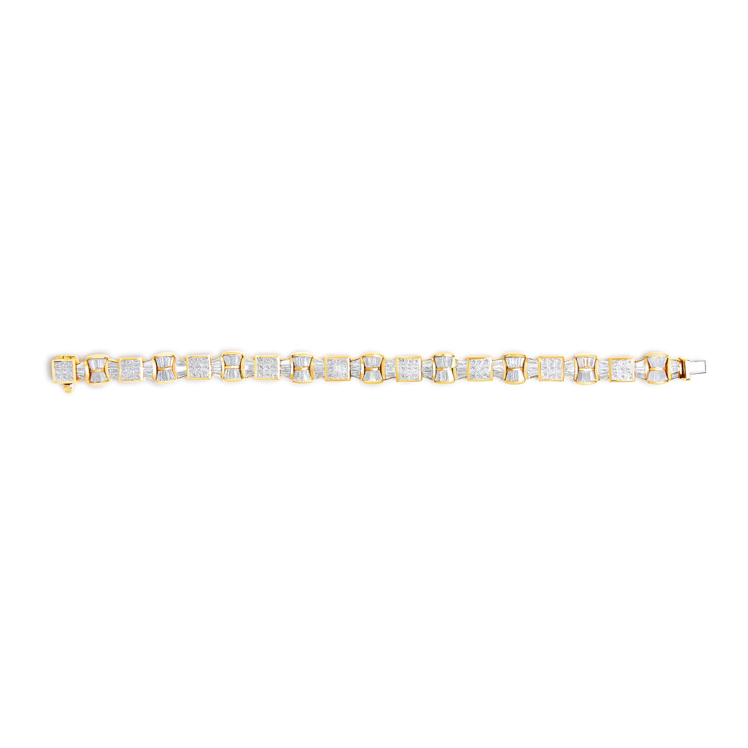 14K Yellow Gold 9 7/8 Cttw Princess and Baguette Diamond Bow and Box Link Tennis Bracelet (G-H Color, VS1-VS2 Clarity) - 7" Inches