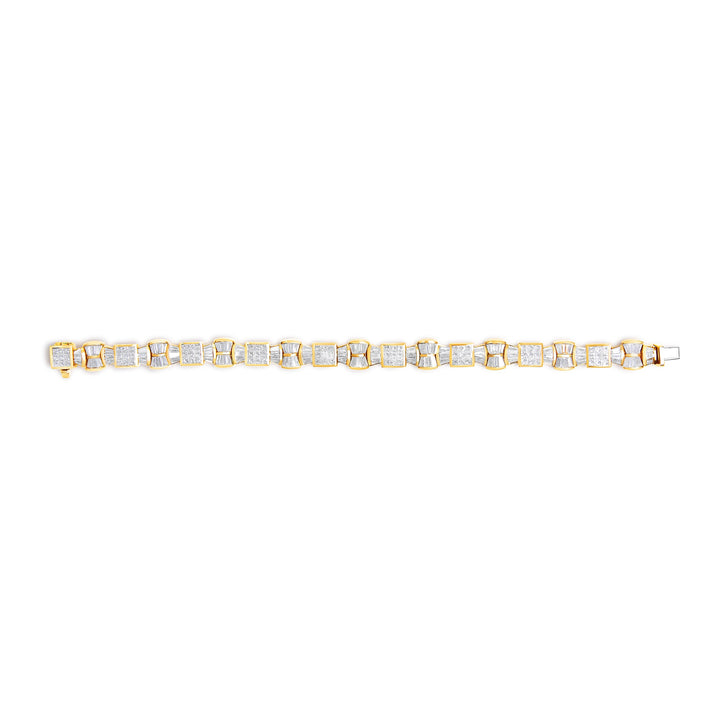 14K Yellow Gold 9 7/8 Cttw Princess and Baguette Diamond Bow and Box Link Tennis Bracelet (G-H Color, VS1-VS2 Clarity) - 7" Inches