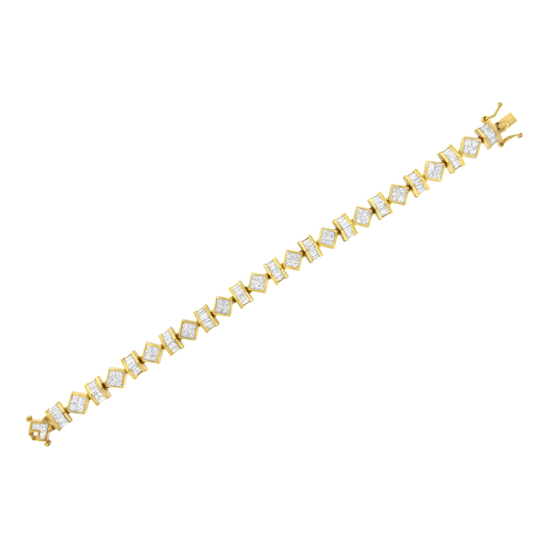 14K Yellow Gold 7.50 Cttw Princess and Baguette Diamond Geometric Link Bracelet