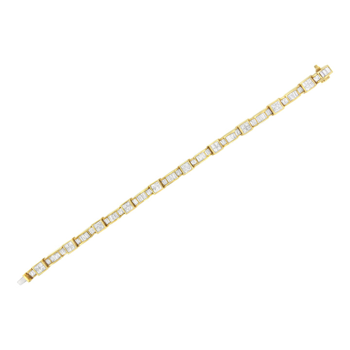 14K Yellow Gold 7.0 Cttw Baguette Cut Diamond Alternating Box and Wave Link Bracelet (G-H Color, VS1-VS2 Clarity) - 7" Inches