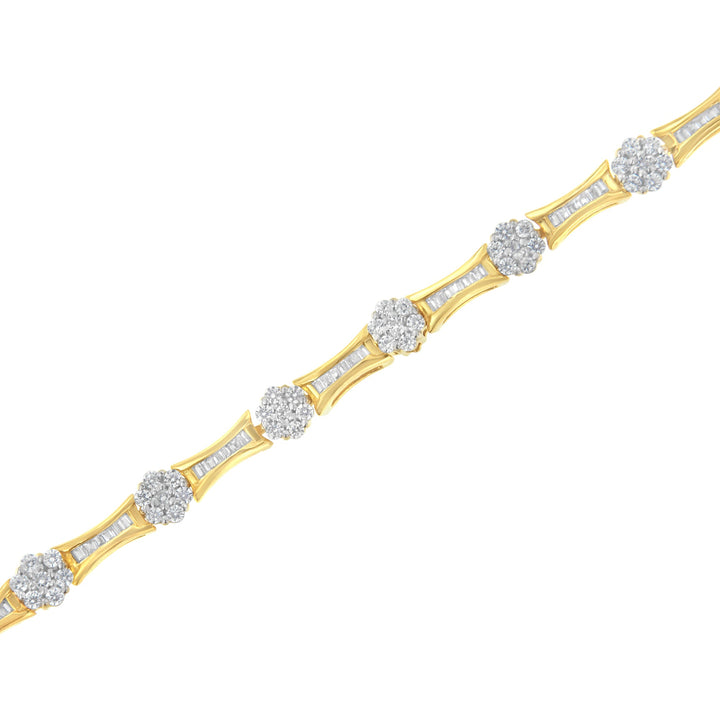 10K Yellow and White Gold 2.00 cttw Round and Baguette-Cut Diamond Link Bracelet (I-J Color, I2-I3 Clarity) - Size 7.25"