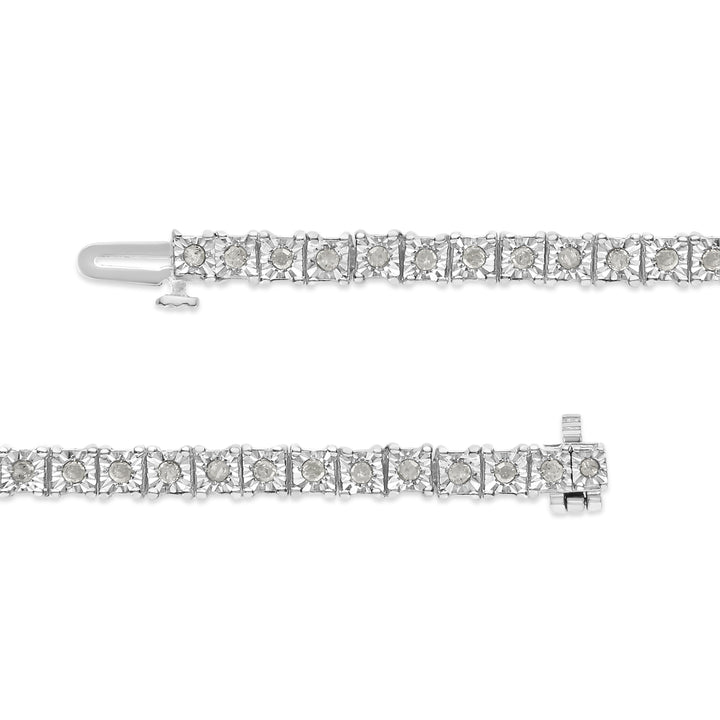 .925 Sterling Silver 1.0 Cttw Diamond Square Frame Miracle-Set Tennis Bracelet (I-J Color, I3 Clarity) - 7"