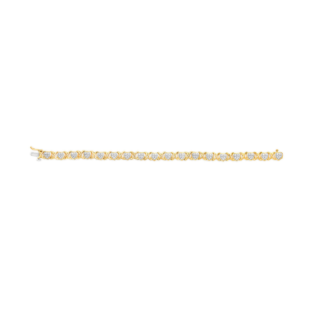 10K Yellow Gold Plated .925 Sterling Silver 1.0 Cttw Diamond Heart Link Bracelet