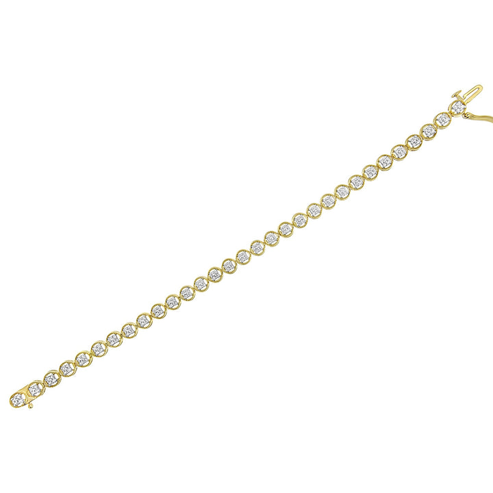 14K Yellow Gold Plated .925 Sterling Silver 1/10 Cttw Diamond Open Circle Beaded Wheel Link Tennis Bracelet (I-J Color, I3 Clarity) - 7.25"