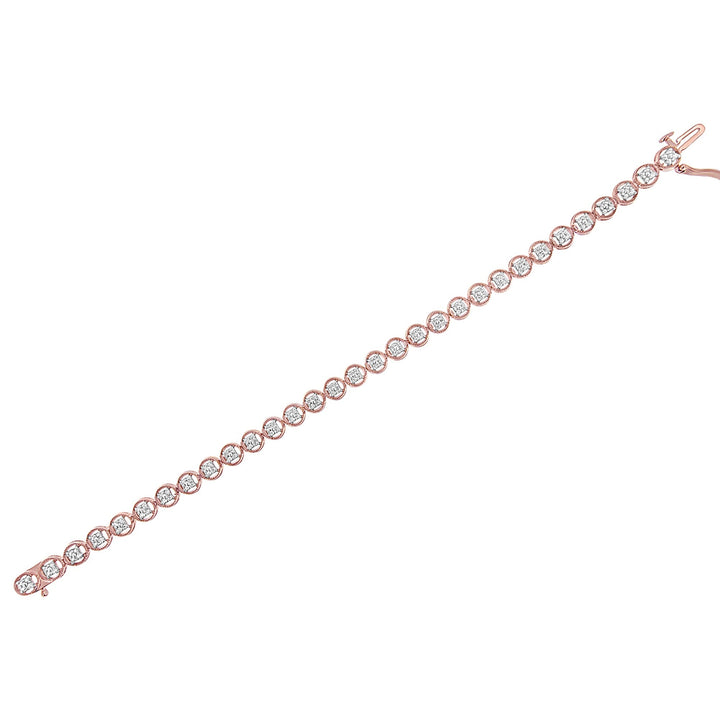 14K Rose Gold Over .925 Sterling Silver 1/4 Cttw Diamond 7" Open Circle Wheel Link Tennis Bracelet (I-J Color, I2-I3 Clarity)