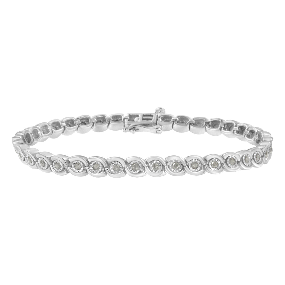 .925 Sterling Silver 1.0 cttw Miracle Set Diamond Spiraling Bezel Link Bracelet(I-J Color, I3 Clarity) -7.25"