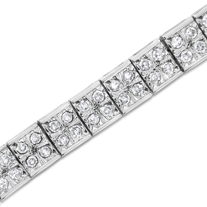 .925 Sterling Silver 2 Cttw Prong Set Round-Cut Diamond 4 Stone Box Link Bracelet (I-J Color, I3 Clarity) - 7.25"