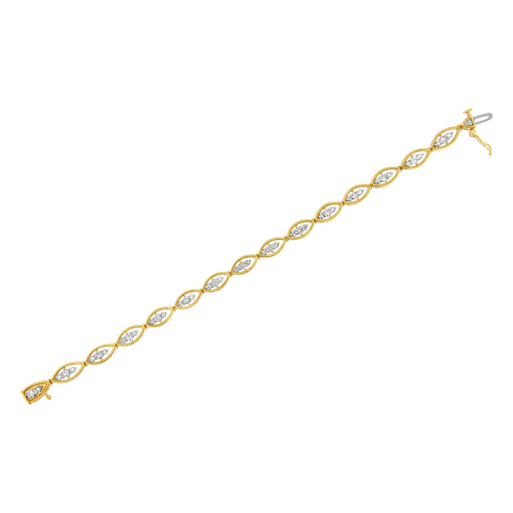 10K Yellow Gold Plated .925 Sterling Silver 1 cttw Prong Set Round-Cut Diamond Link Bracelet (J-K Color, I1-I2 Clarity) - 7.25"