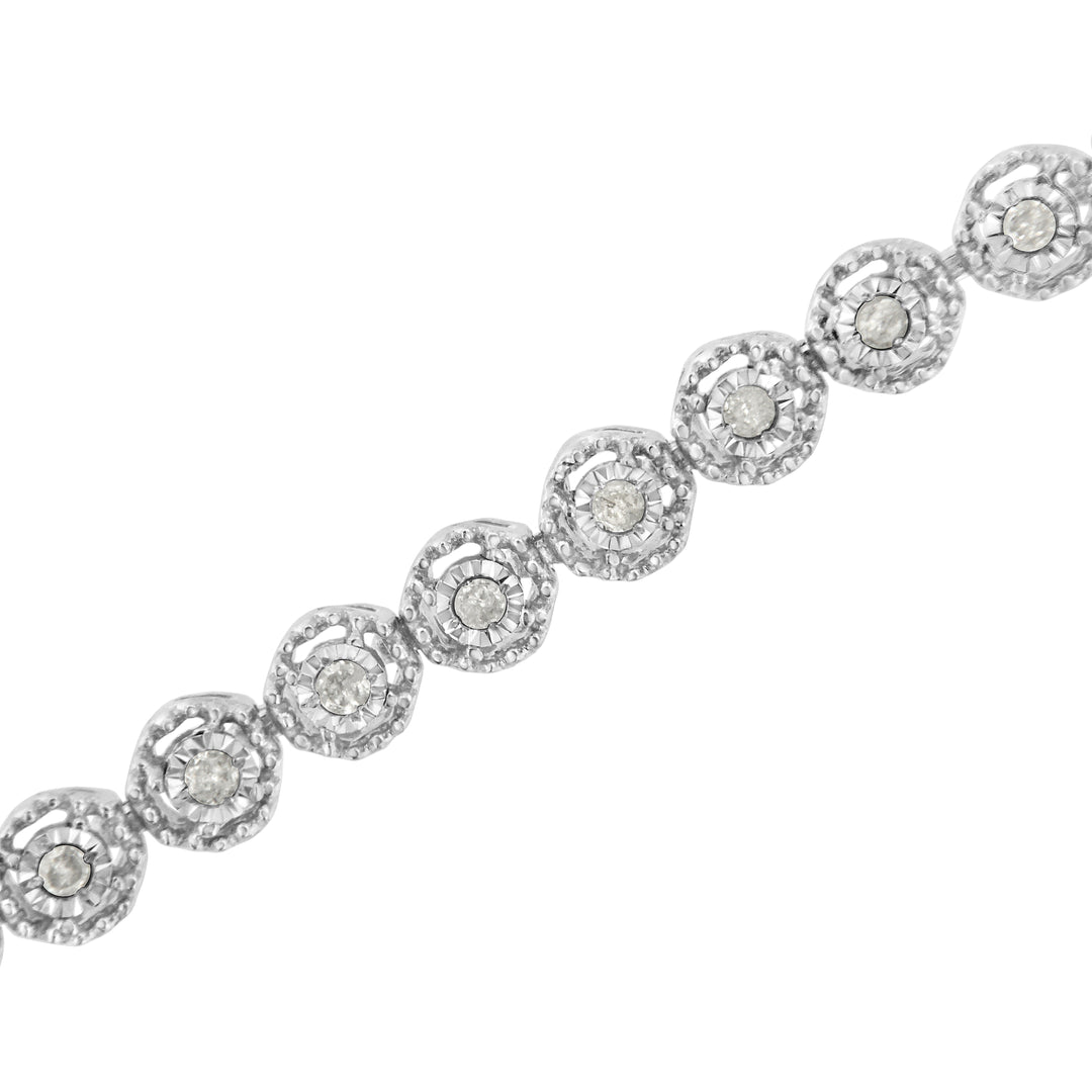 .925 Sterling Silver 1/2 Cttw Miracle Set Round Diamond Bezel Design Link Bracelet (I-J Color, I2-I3 Clarity) - 7.25"