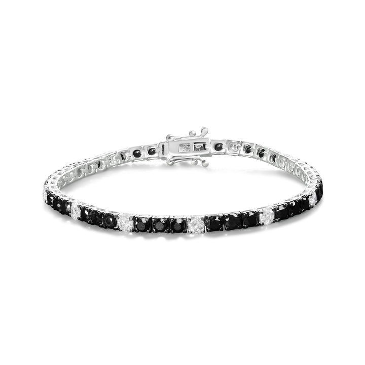 .925 Sterling Silver 3.0 Cttw Black and White Diamond Tennis Bracelet (I-J Color, I2-I3 Clarity) - 7.25" Inches