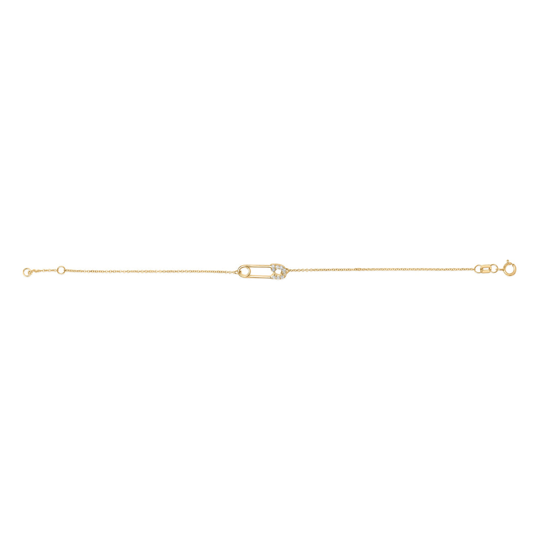10K Yellow Gold 1/10 Cttw Diamond Paperclip Charm Adjustable Link Bracelet  (I-J Color, I1-I2 Clarity) - 7.25 Inch