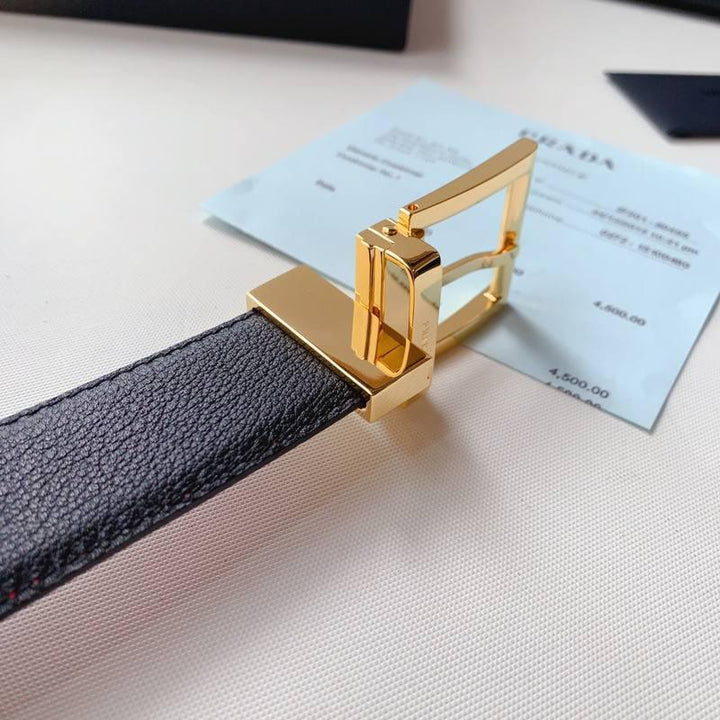 Prada Leather Reversible Belt With Triple Bucles &