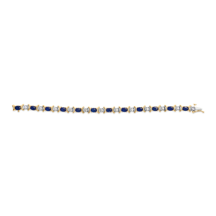 14K Yellow Gold 1.00 Cttw Alternating  Diamond and 6 1/2 Cttw Oval Blue Sapphire Link Bracelet (H-I Color, SI1-SI2 Clarity) - 7" Inches