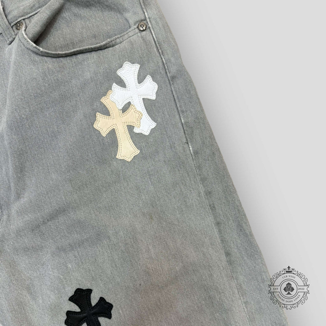 Chrome Hearts White / Cream Cross Patch Jeans