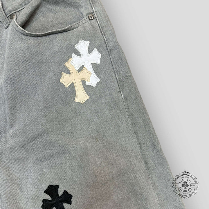 Chrome Hearts White / Cream Cross Patch Jeans
