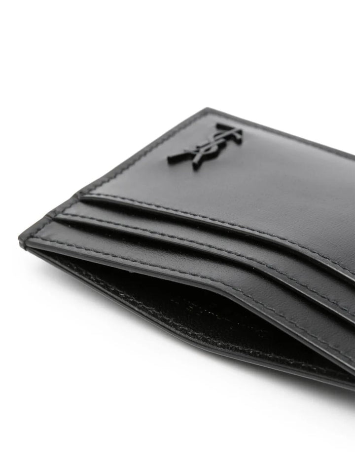 SAINT LAURENT Leather Card Holder with Cassandre Plaque - Mini Size