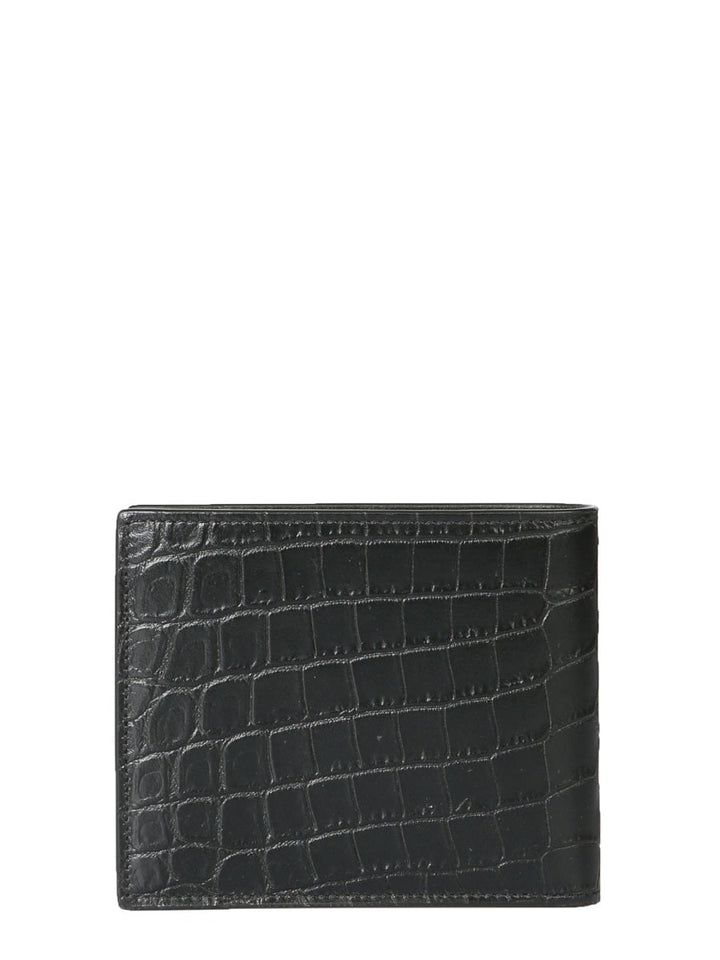 SAINT LAURENT Mini Crocodile-Embossed East/West Bi-Fold Wallet