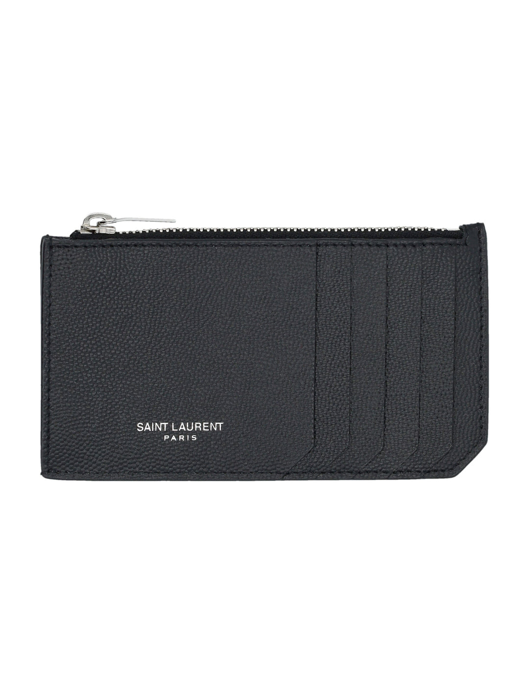 SAINT LAURENT Pebbled Leather Card Holder with Zip