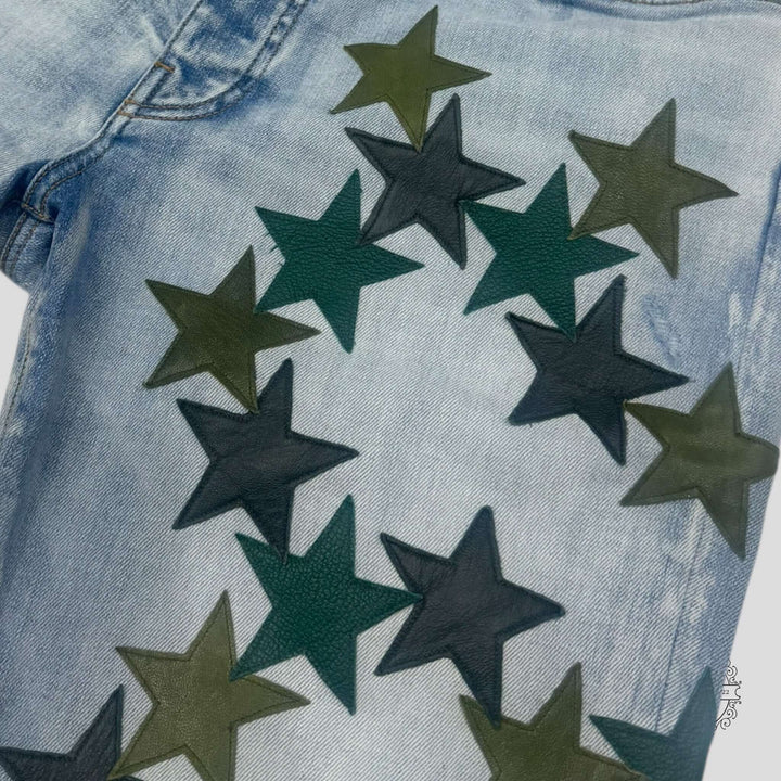 Amiri Chemist Star Patch Jeans in Light Indigo / Green