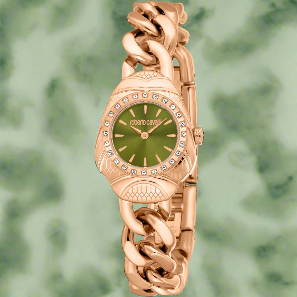 Roberto Cavalli womens green dial gold twist bracelet Watches