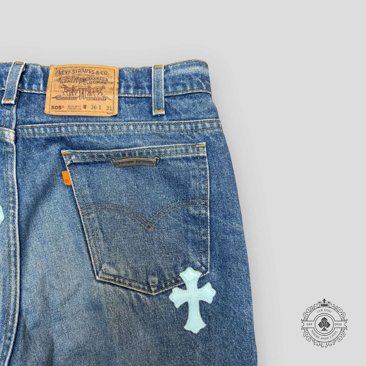 Chrome Hearts Baby Blue Cross Patch Jeans