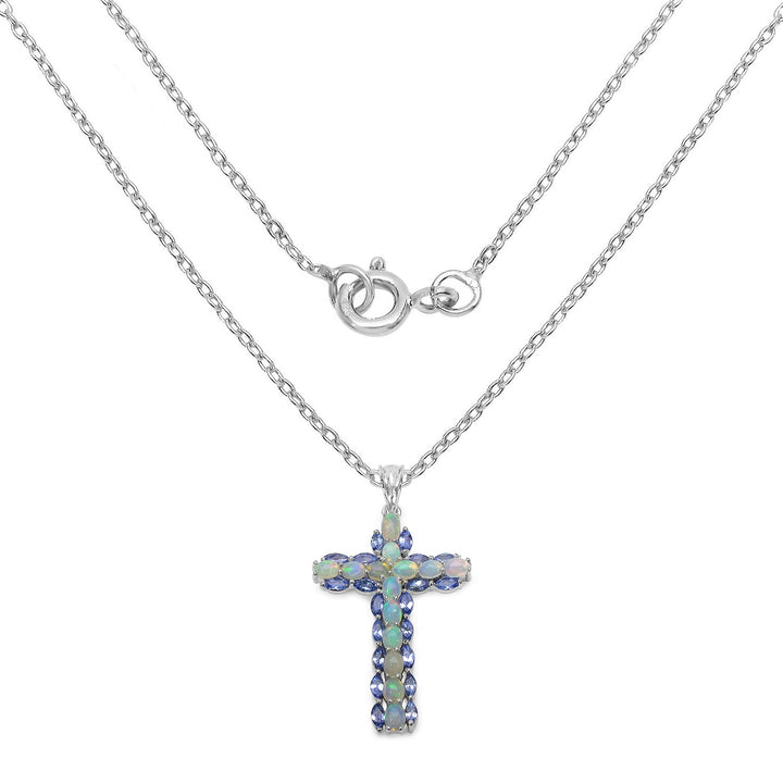 3.32 Carat Genuine Ethiopian Opal and Tanzanite .925 Sterling Silver Pendant
