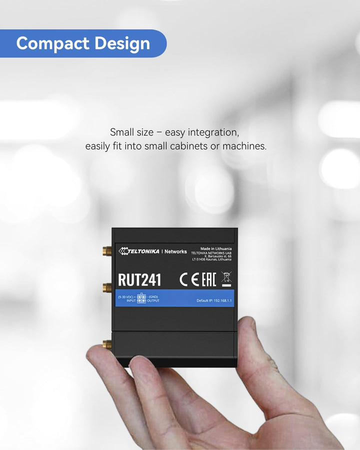 IN STOCK! Teltonika RUT241098000 Industrial 4G LTE Cellular Router, 4G LTE Wi-Fi Router, Automatic failover, Advanced VPN, Certified by Verizon/AT&amp;T/T-Mobile, Industrial 4G Router for North America