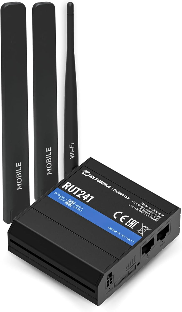 IN STOCK! Teltonika RUT241098000 Industrial 4G LTE Cellular Router, 4G LTE Wi-Fi Router, Automatic failover, Advanced VPN, Certified by Verizon/AT&amp;T/T-Mobile, Industrial 4G Router for North America