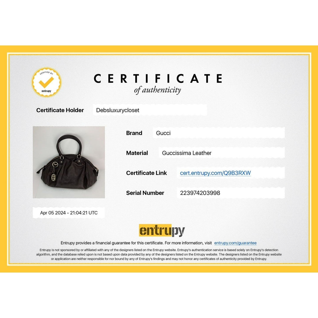 Gucci handbag certificate of authenticity with Entrypy branding