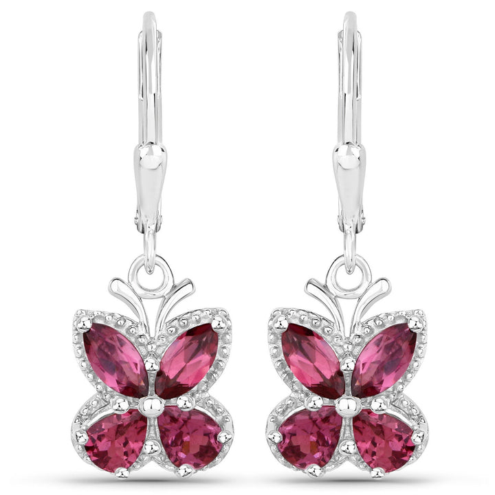 2.52 Carat Genuine Rhodolite Garnet .925 Sterling Silver Earrings