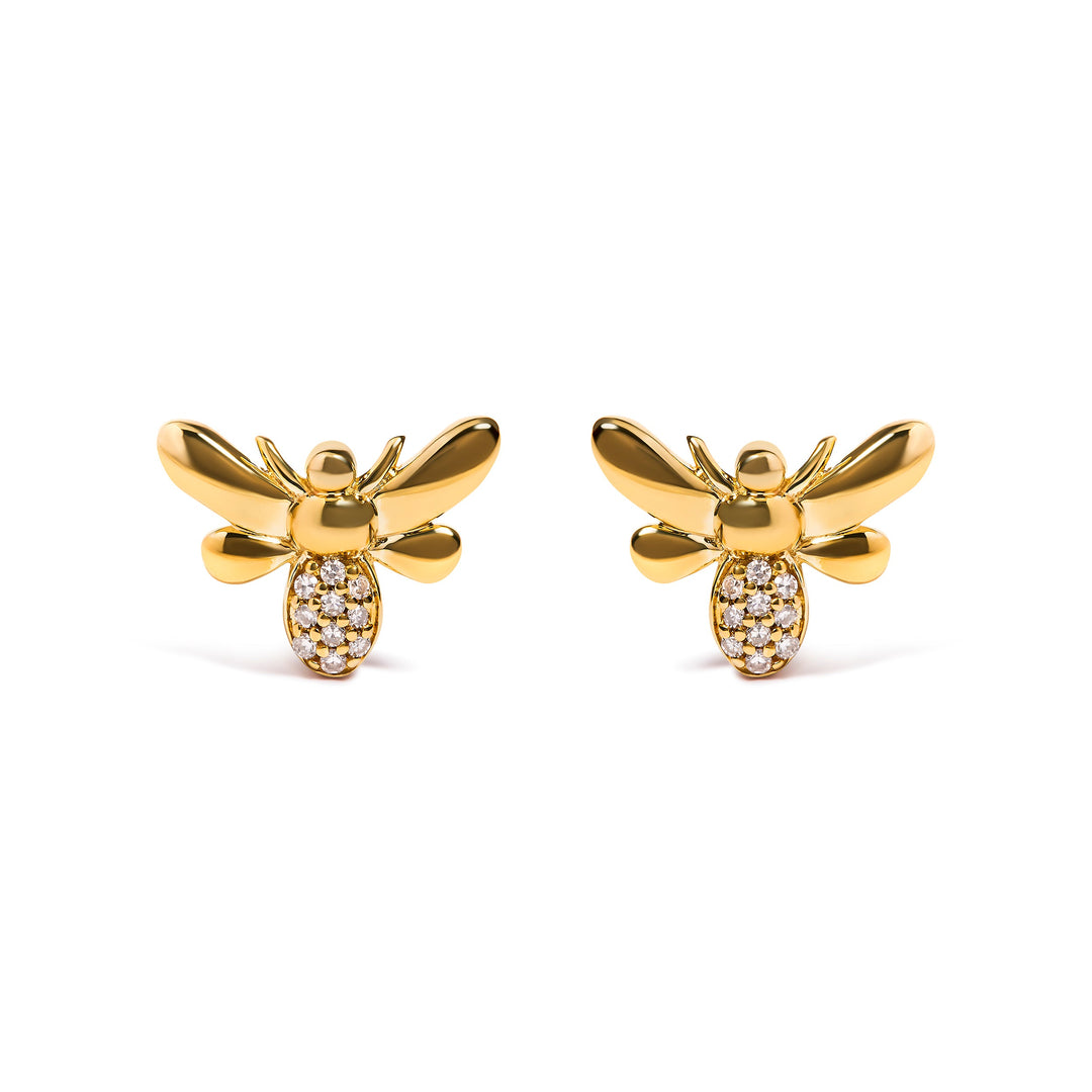 10K Yellow Gold Diamond Accented Bumble Bee Stud Earring (H-I Color, I1-I2 Clarity)