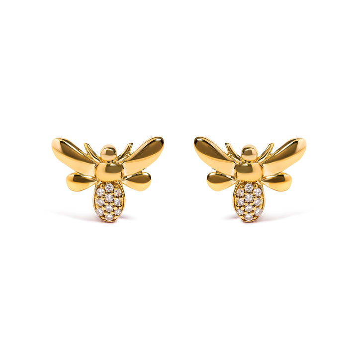 10K Yellow Gold Diamond Accented Bumble Bee Stud Earring (H-I Color, I1-I2 Clarity)