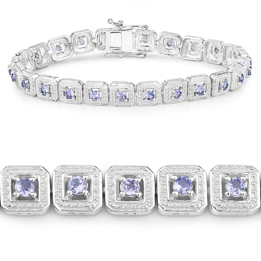 2.40 Carat Genuine Tanzanite .925 Sterling Silver Bracelet