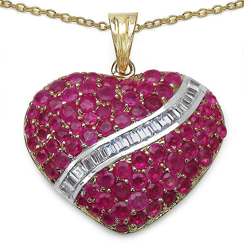 14K Yellow Gold Plated 4.67 Carat Genuine Ruby &amp; White Topaz .925 Sterling Silver Pendant