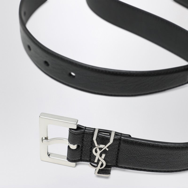 Saint Laurent Cassandre Black Leather Belt Men