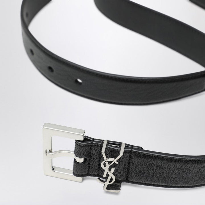 Saint Laurent Cassandre Black Leather Belt Men