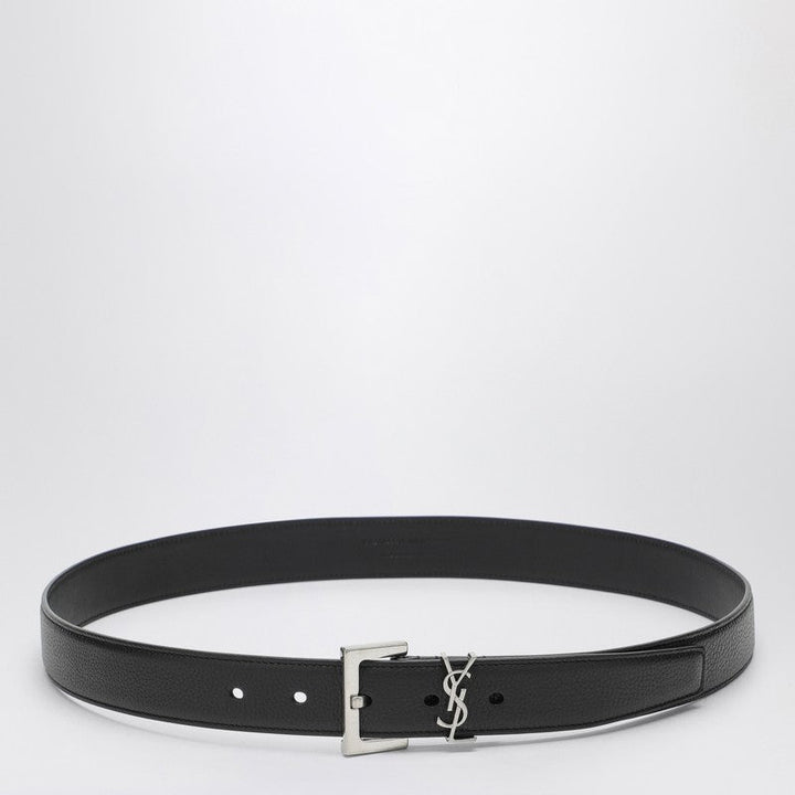 Saint Laurent Black Cassandre Belt In Grained Leather Men