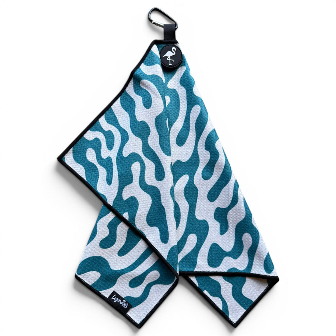 Coral Bloom Golf Towel | 24” x 16” Microfiber Towel | Magnetic Clip &amp; Carabiner | Premium Golf Accessory