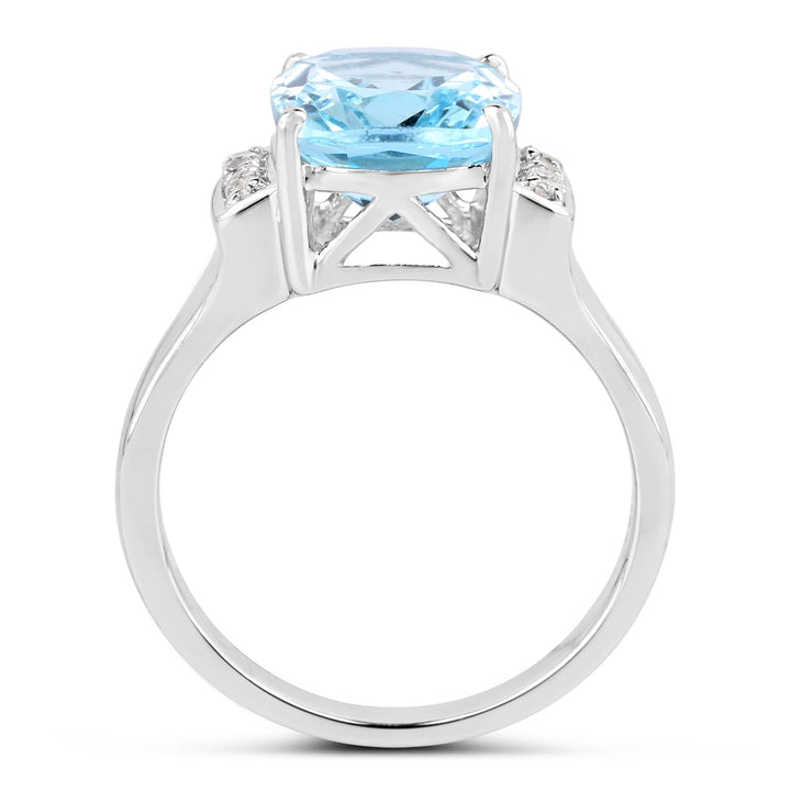 4.28 Carat Genuine Blue Topaz and White Topaz .925 Sterling Silver Ring