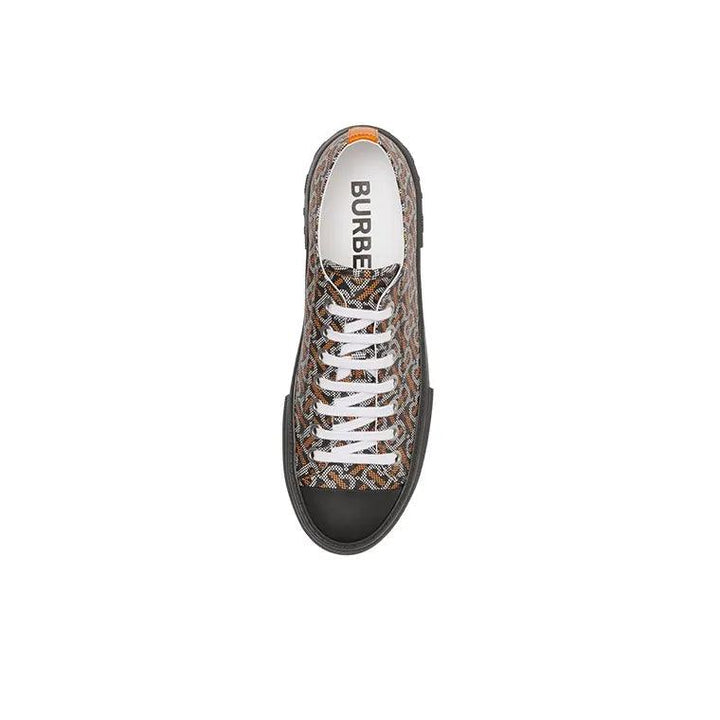 Burberry Monogram Pattern Low Top Black Orange Canvas