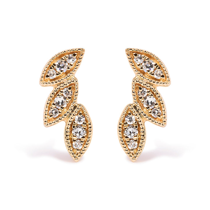 10K Yellow Gold 1/10 Cttw Diamond Triple Leaf Stud Earring (H-I Color, I1-I2 Clarity)