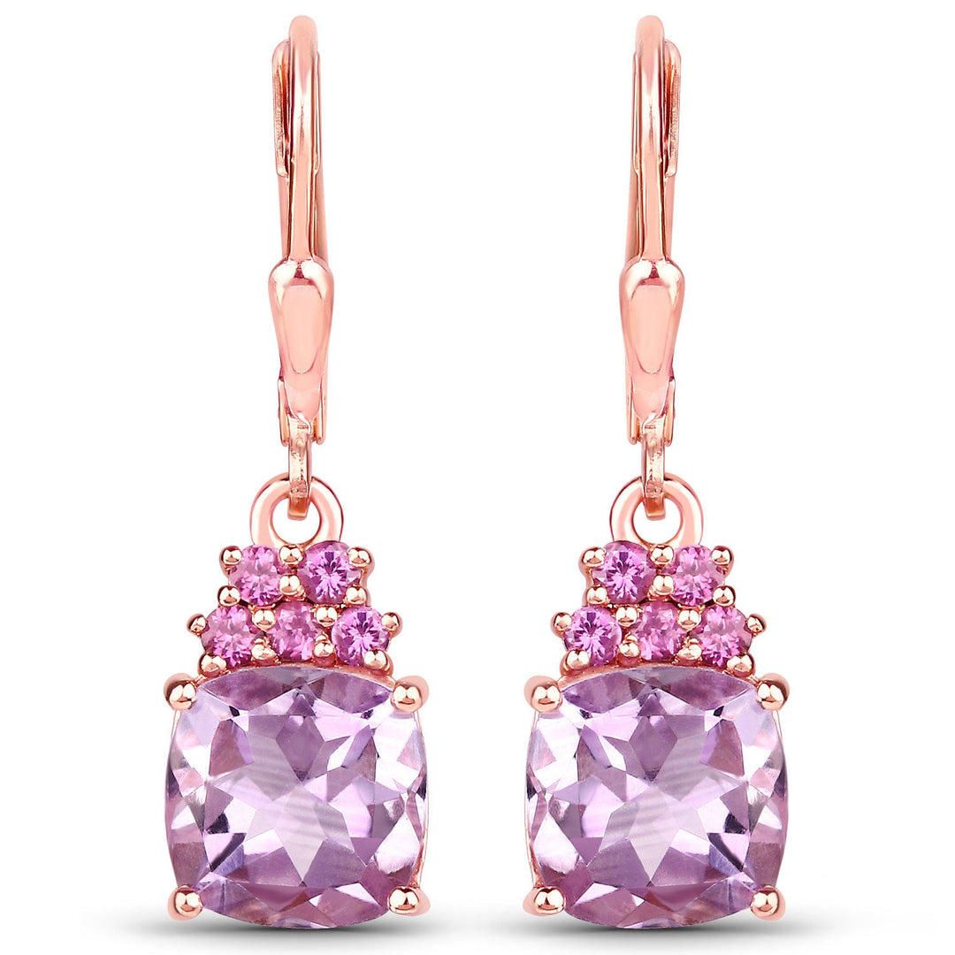 4.90 Carat Genuine Pink Amethyst and Rhodolite .925 Sterling Silver Earrings