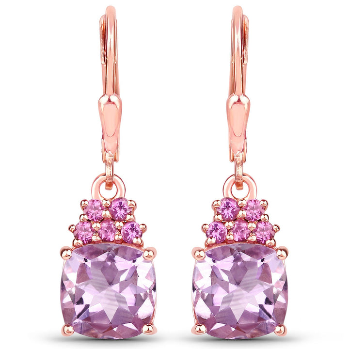 4.90 Carat Genuine Pink Amethyst and Rhodolite .925 Sterling Silver Earrings