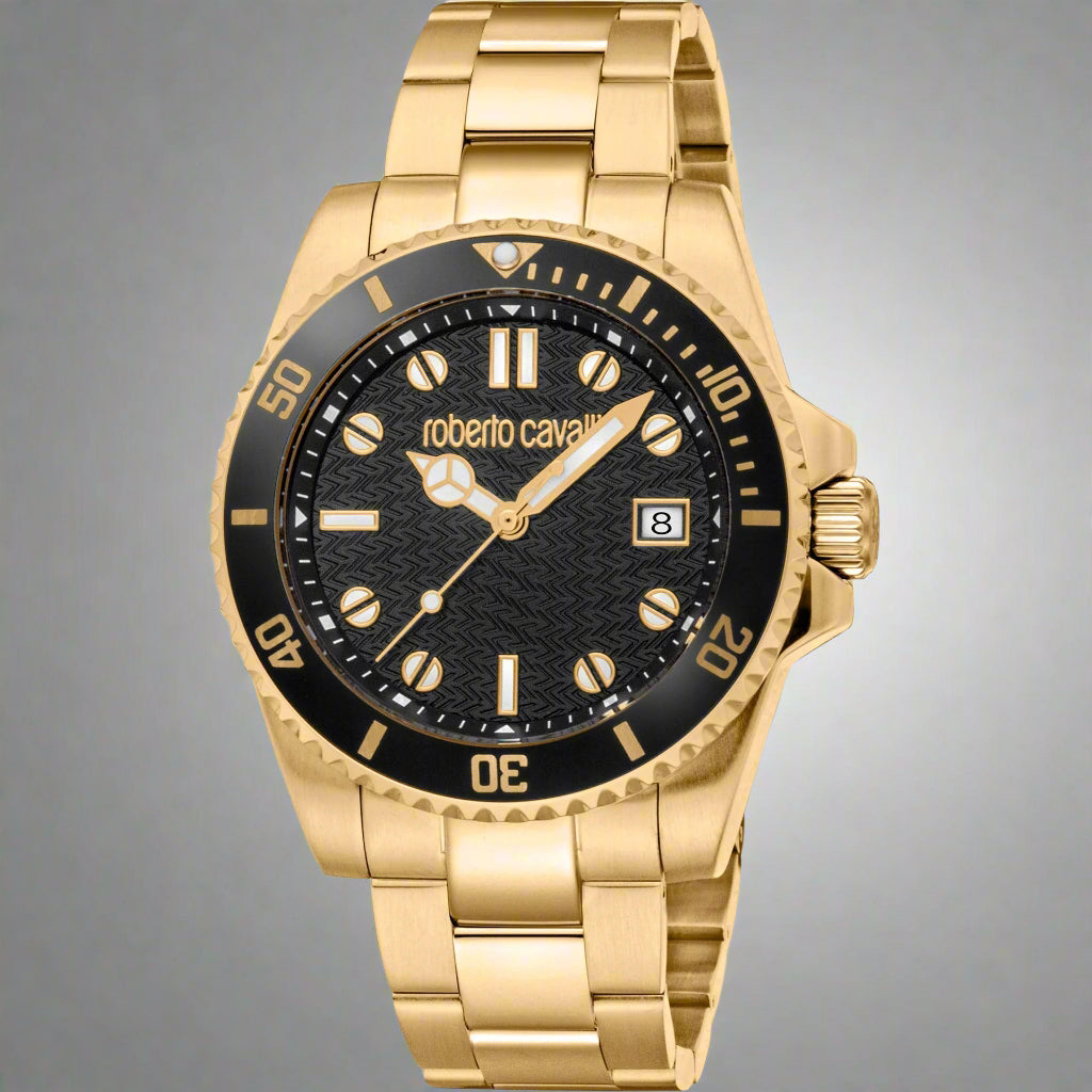 Roberto Cavalli men's black dial gold tone Watches