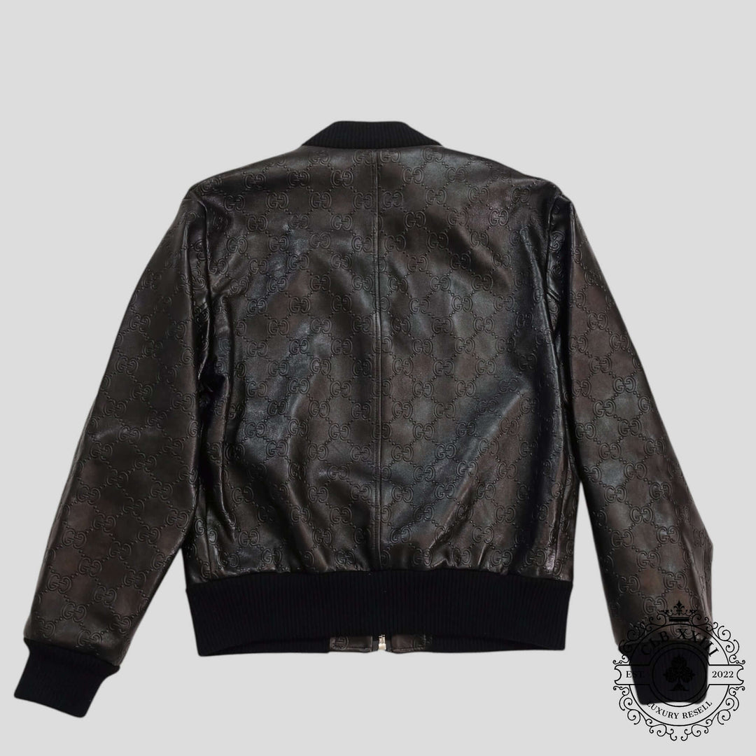 Gucci GG Leather Bomber Jacket in Black