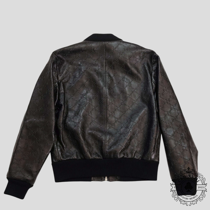 Gucci GG Leather Bomber Jacket in Black