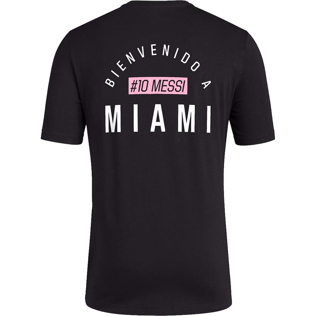 adidas Mens Soccer Messi X Miami Bienvenido a Miami Tee - Classic Relax Fit with Messi Graphic Logo and 