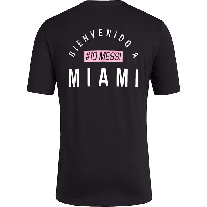 adidas Mens Soccer Messi X Miami Bienvenido a Miami Tee - Classic Relax Fit with Messi Graphic Logo and 